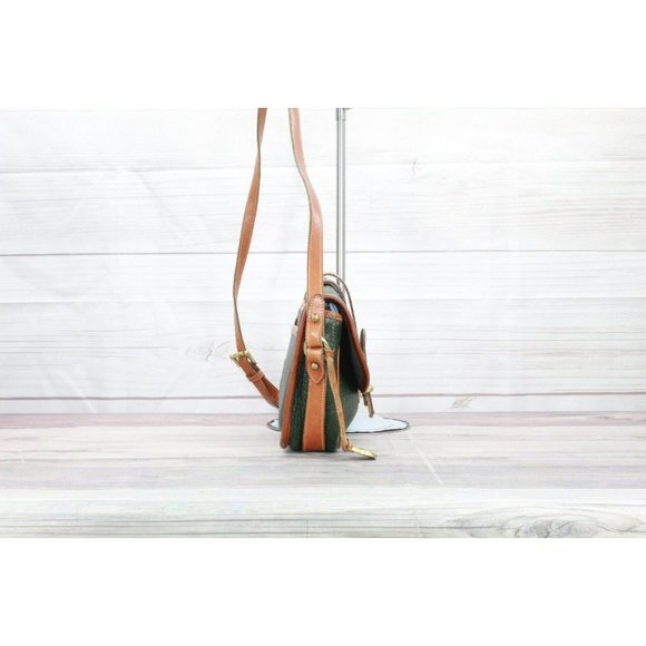 Vintage Dooney & Bourke Green Brown Trim Leather Crossbody Shoulder Bag - Picture 6 of 11